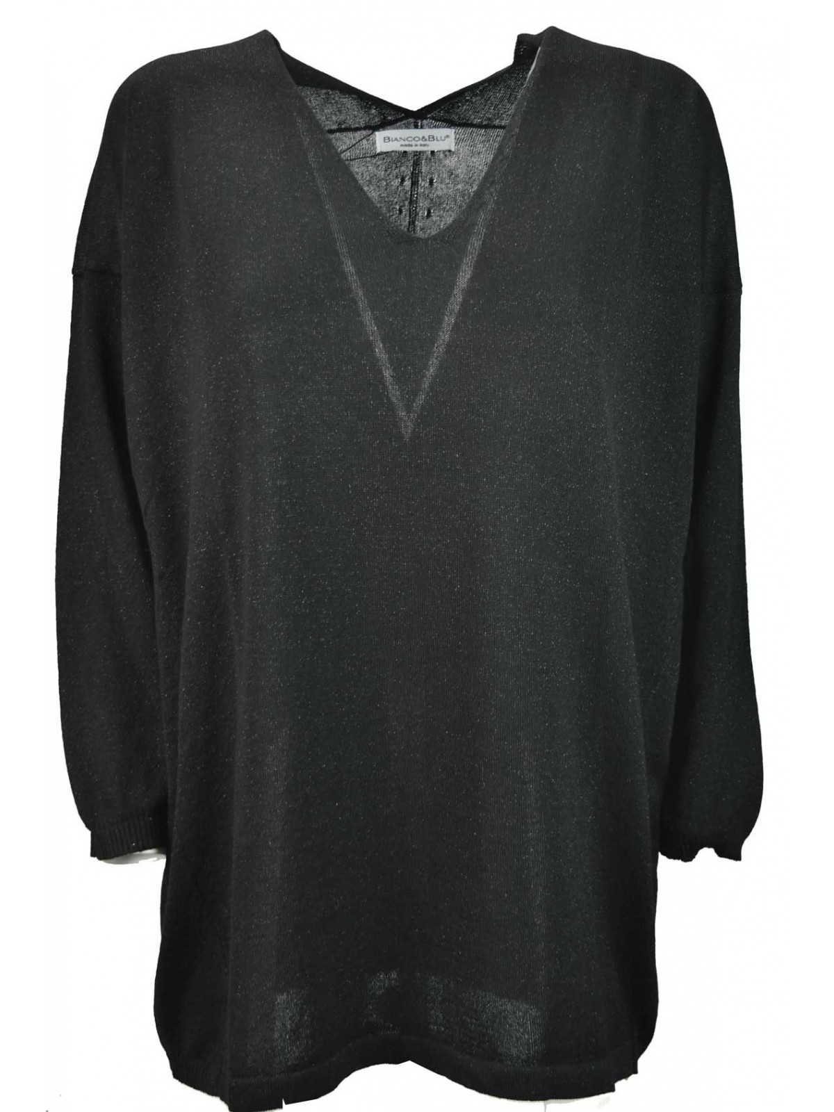 Breiter eleganter Lurex-Pullover mit V-Ausschnitt für Frauen - Feinheit für 4 Jahreszeiten