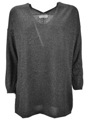 Breiter eleganter Lurex-Pullover mit V-Ausschnitt für Frauen - Feinheit für 4 Jahreszeiten