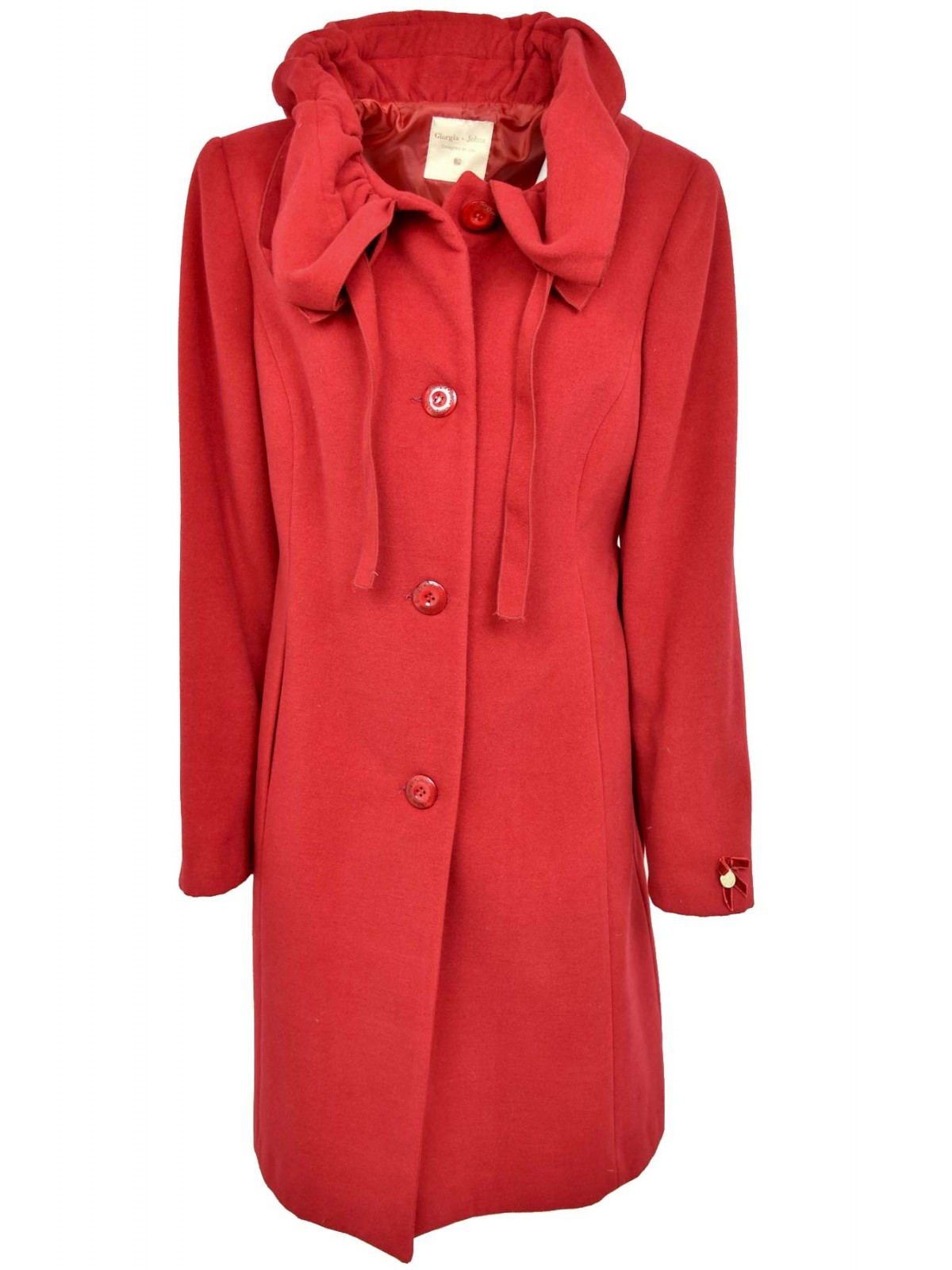 Lange mantel Damen 50 XXL, Rot, mit Hals-Rouches Georgia & Johns