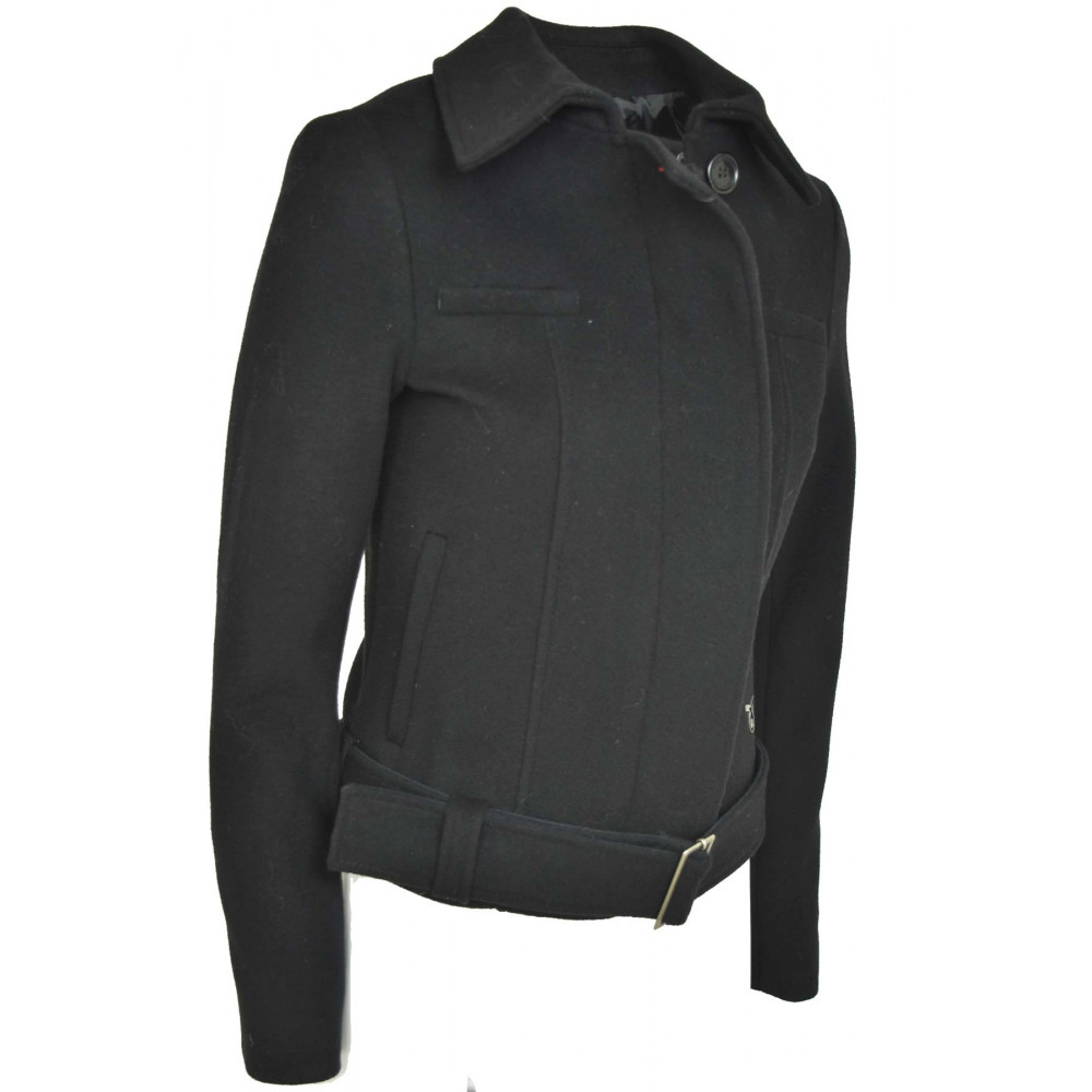 Calvin Klein Kurze Jacke Damen-40-XS-Schwarz Tuch Gemischtem Kaschmir mit Gürtel