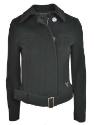 Calvin Klein Corto Chaqueta de Mujer de 40 XS, Negro de Tela de Cachemira con Cinturón