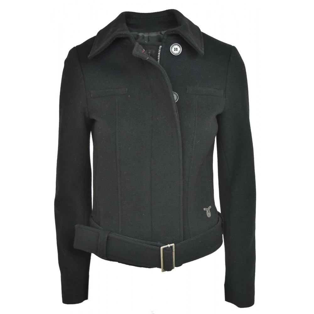 Calvin Klein Short Jacket Woman 40 XS, Black Cloth Cashmere with Belt