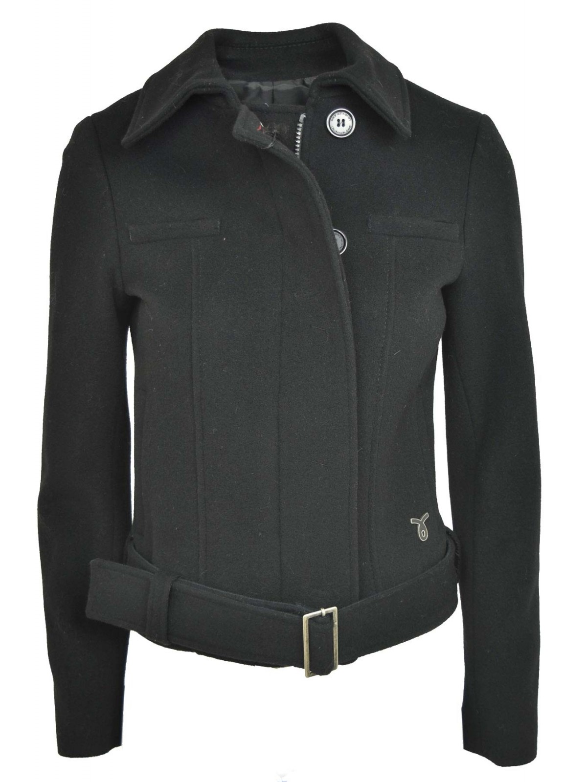 Calvin Klein Short Jacket Woman 40 XS, Black Cloth Cashmere with Belt