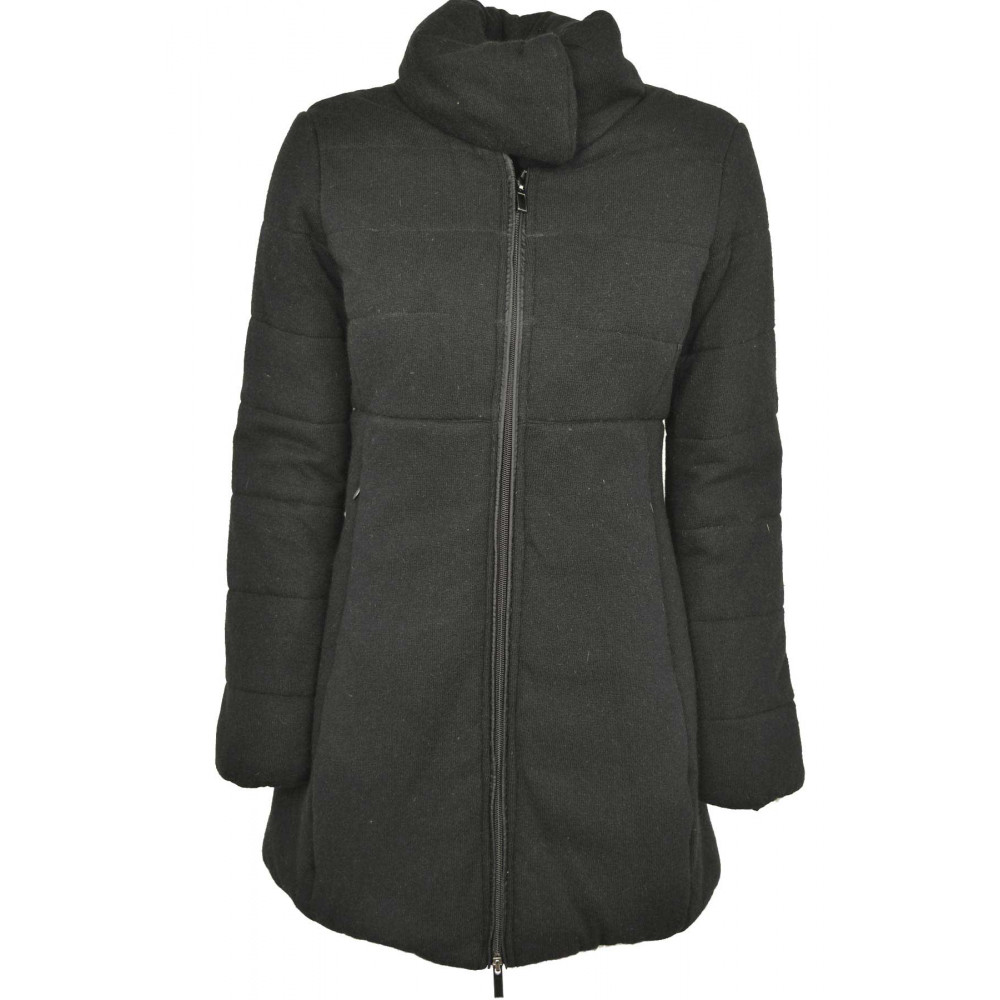 Jacket Padded Long Women's Black Outer Cloth, Wool