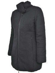 Jacket Padded Long Women's Black Outer Cloth, Wool