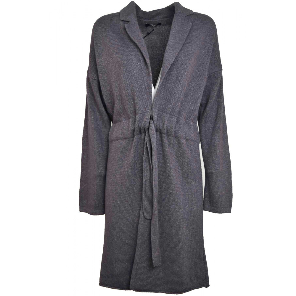 Coat Sweater Woman Cardigan Long V Neckline Gray Medium