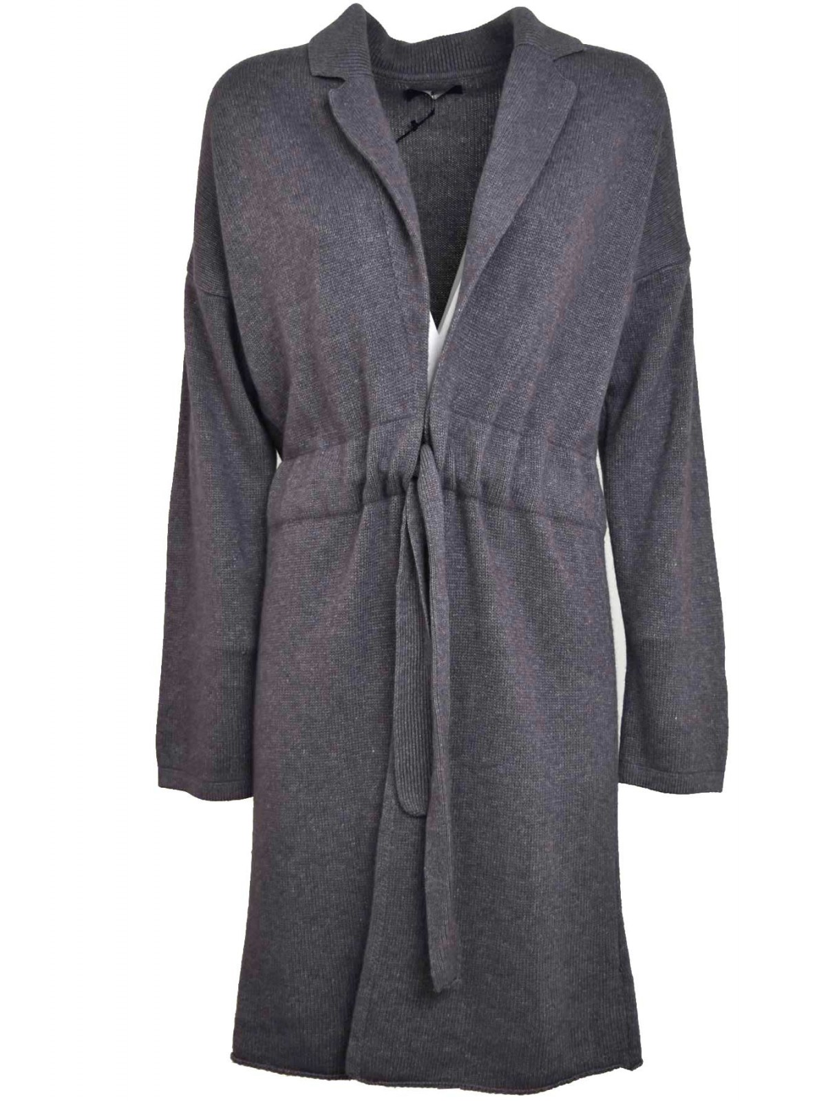 Coat Sweater Woman Cardigan Long V Neckline Gray Medium