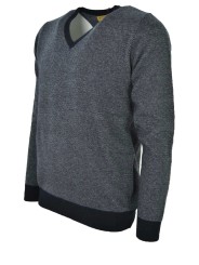 Men's V-Neck Blue Jaquard Pointed Pin Sweater