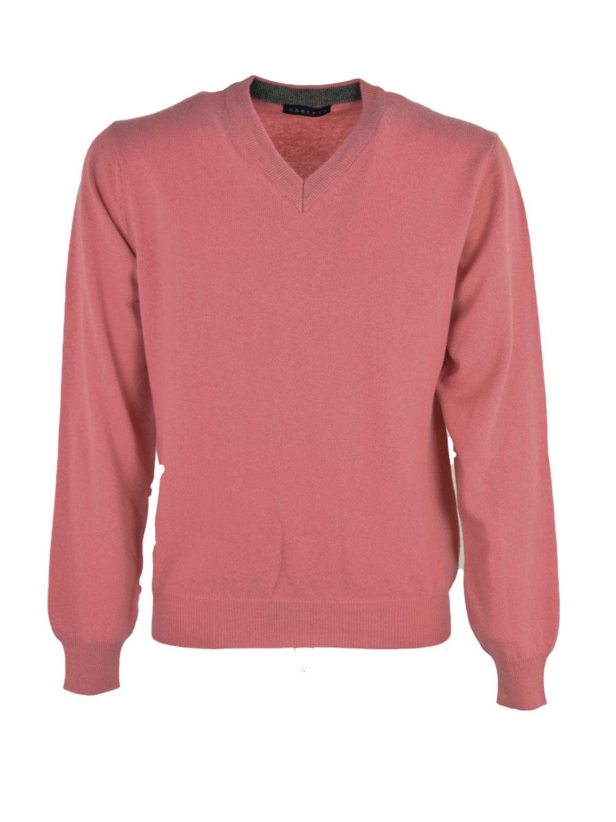 Pink Men's V-Neck Pullover - 2Fili Cashmere Blend