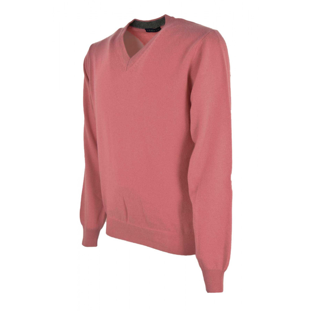 Roze heren pullover met V-hals - 2Fili Cashmere Blend