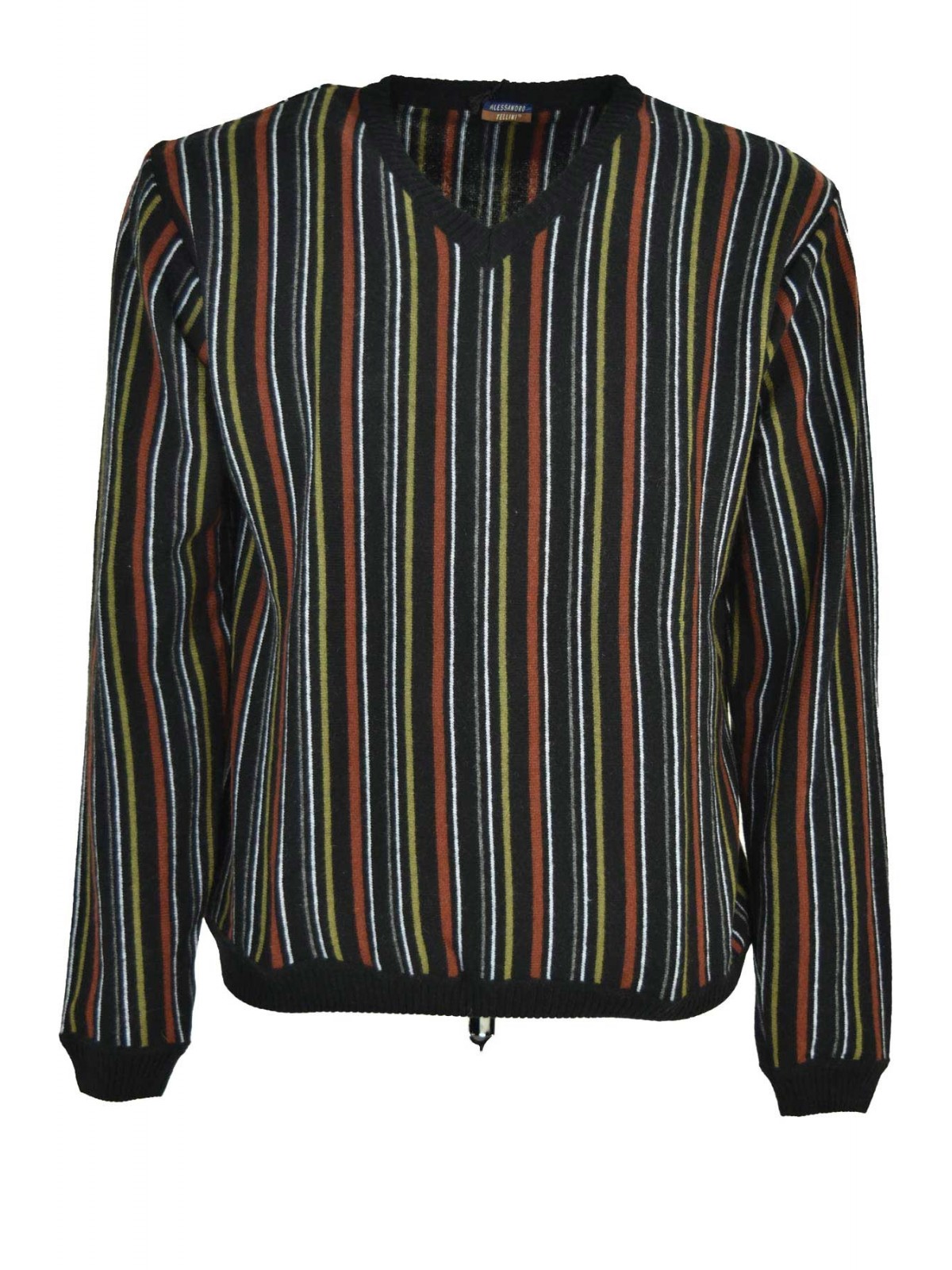 Herrenhemd mit V-Ausschnitt Schwarz Rost Streifen Grün Weiß Grau - Alessandro Tellini