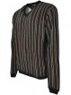 Men's V-Neck Shirt Black Rust Stripes Green White Gray - Alessandro Tellini