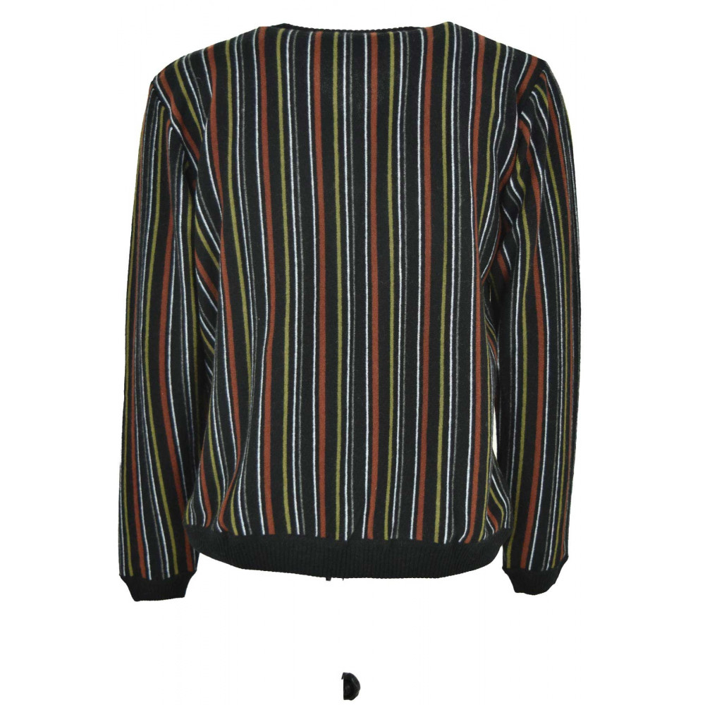 Camisa de hombre con cuello en V Black Rust Stripes Green White Grey - Alessandro Tellini