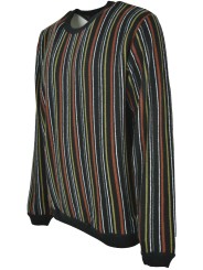 Herren-Pullover mit Rundhalsausschnitt, schwarz, rostgrün, weiß, grau gestreift - gemischter Kaschmir
