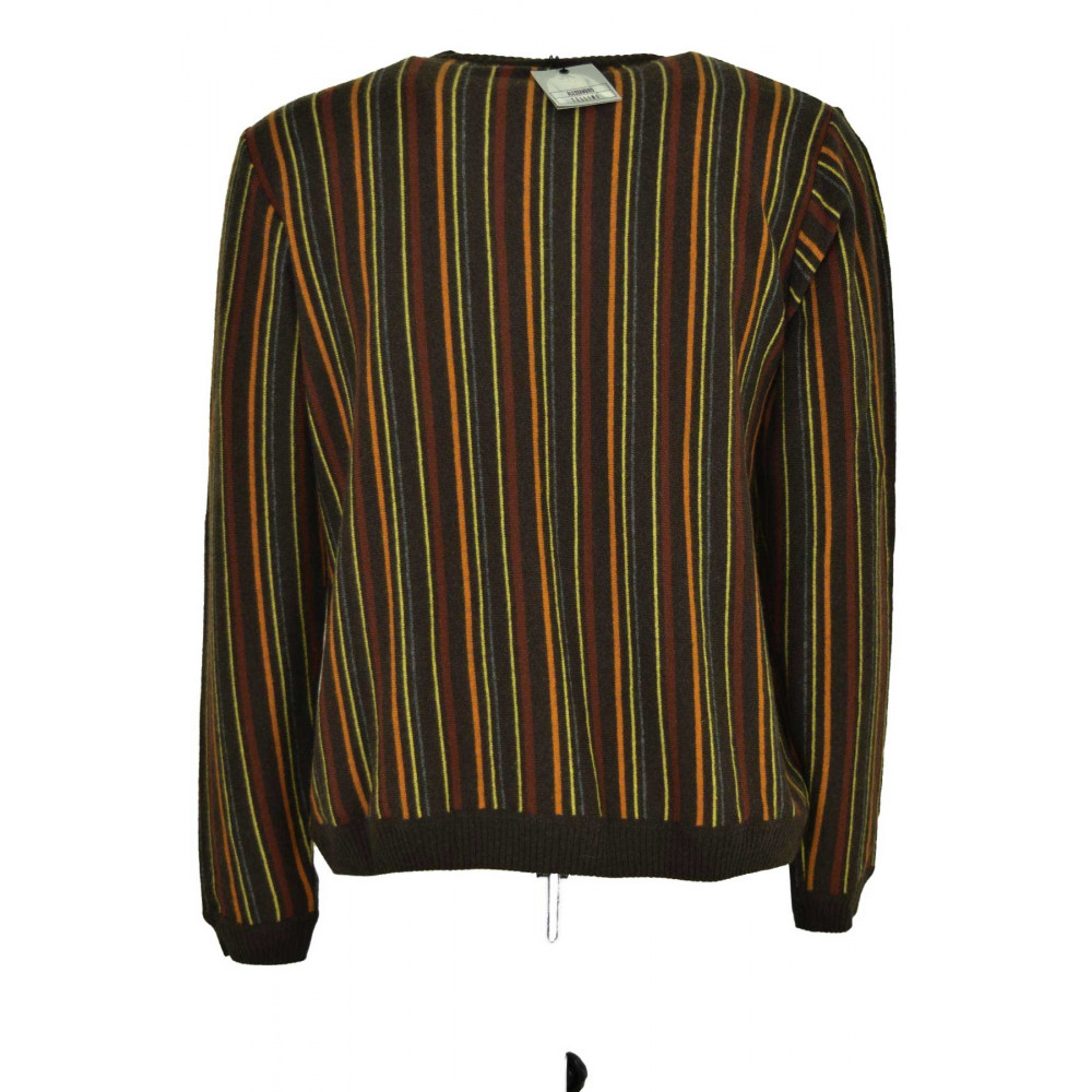 Suéter de Cuello Redondo para Hombre Rayas Verticales Marrón Naranja Óxido Amarillo - Mezcla de Cachemira