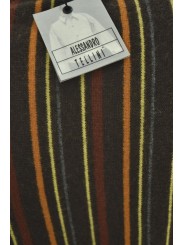 Men's Crew Neck Sweater Brown Orange Rust Yellow Vertical Stripes - Cashmere Blend