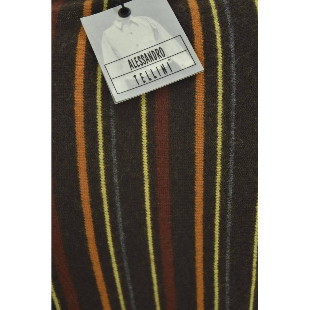 Suéter de Cuello Redondo para Hombre Rayas Verticales Marrón Naranja Óxido Amarillo - Mezcla de Cachemira