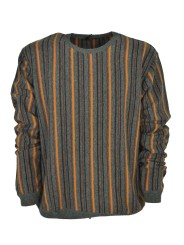 Men's Crew Neck Sweater Gray Vertical Stripes Orange Brown Black - Alessandro Tellini