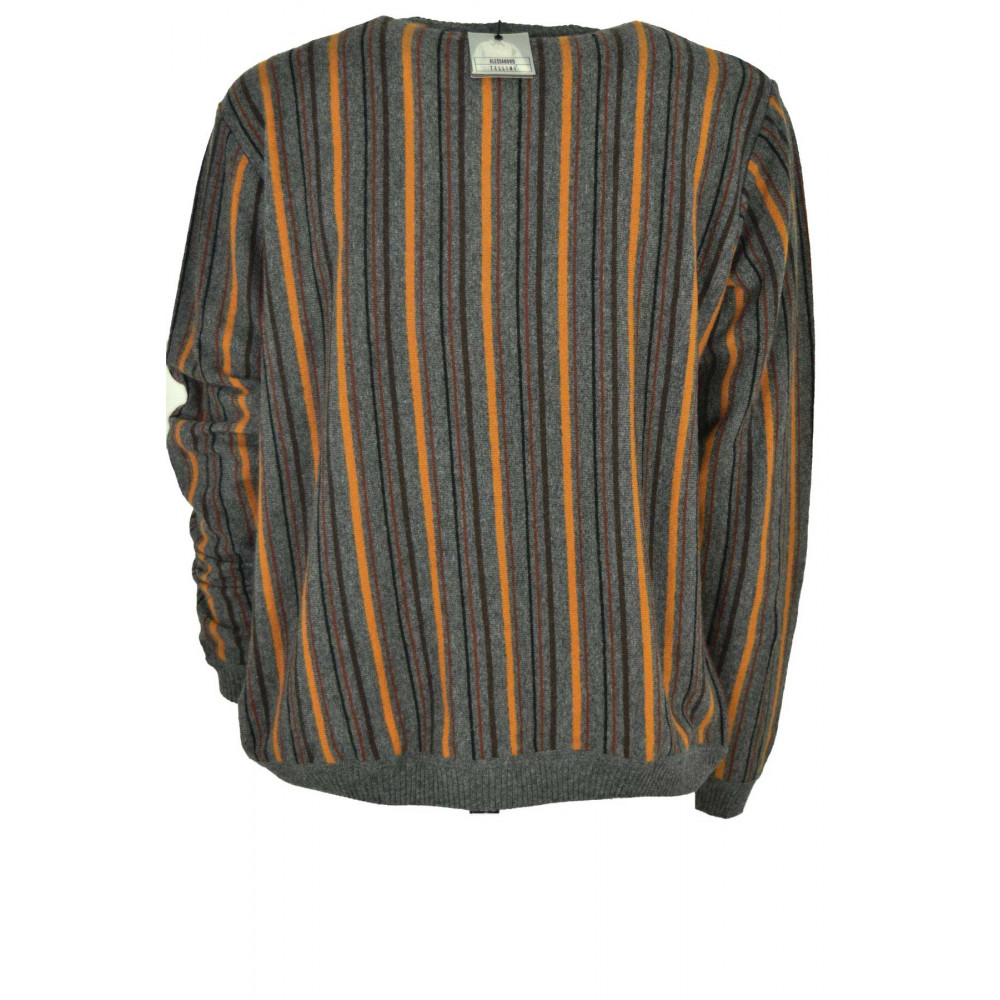 メンズ クルーネック セーター グレー 縦縞 オレンジ ブラウン ブラック - Alessandro Tellini