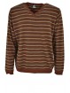V ネック メンズ セーター 横縞 ブラウン グレー オレンジ - 混合カシミア