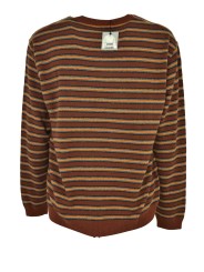 男性用 ブラウン クルーネック セーター オレンジ グレー 横縞 - 混合カシミア