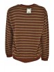 Men's Brown Crew Neck Sweater Orange Gray Horizontal Stripes - Mixed Cashmere