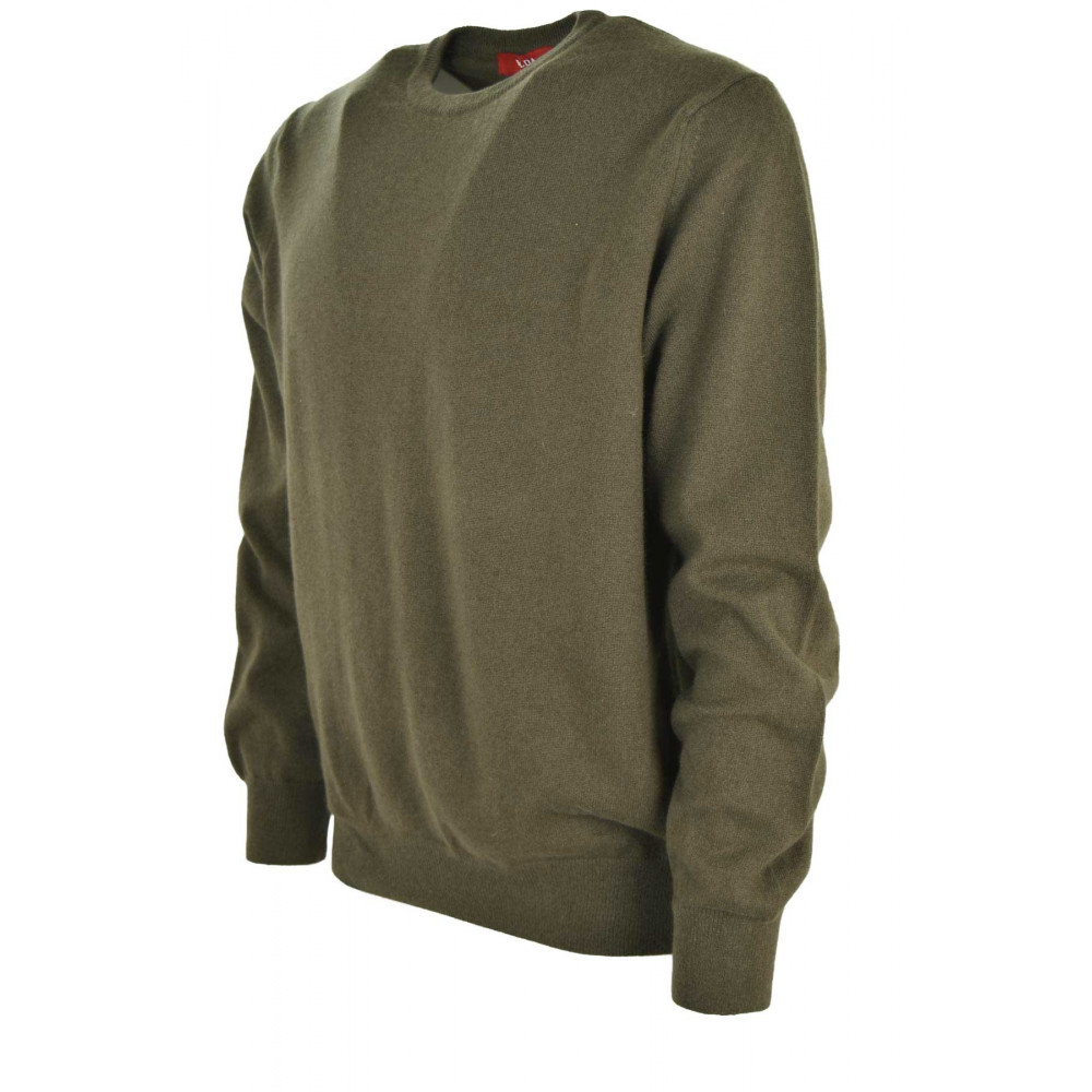 Мужчынскі карычневы вузкі пуловер з круглым выразам, 100% кашмір