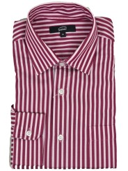 Red White Wide Striped Men's Shirt Spread Collar