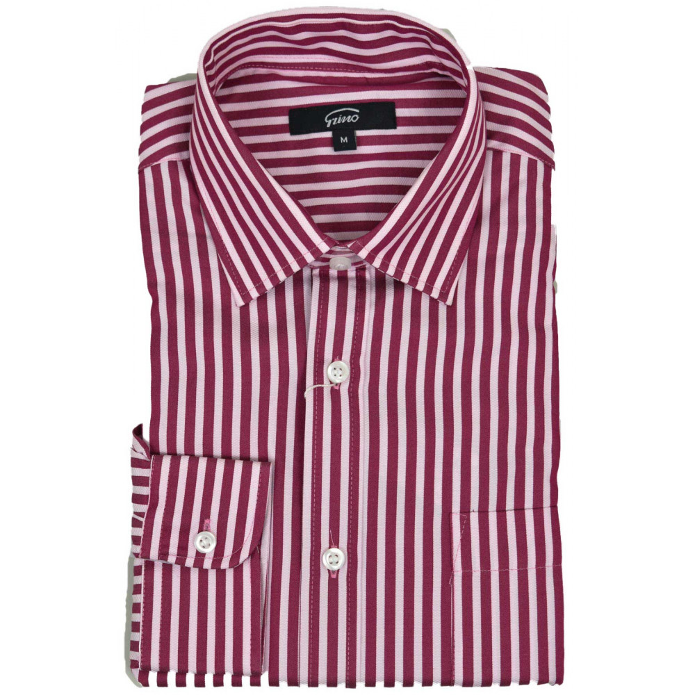 Chemise Homme Rouge Blanc Larges Rayures Col Italien