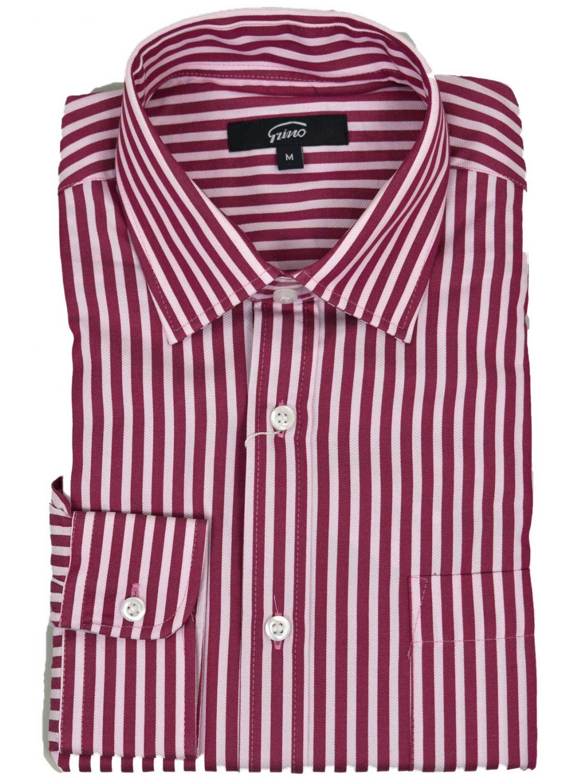 Red White Wide Striped Men's Shirt Spread Collar