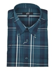 Klassiek Heren Overhemd Donkergroen Tartan Check Poplin Cotton - Button Down - Grino