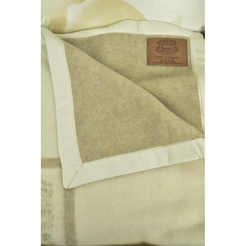 Blanket 100% Pure Cashmere Beige plaid Double-faced - Amber - Compagnia Lane Preziose