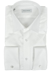 Elegante Camicia Uomo Cerimonia Pois Bianco su Bianco - Philo Vance - Acerra