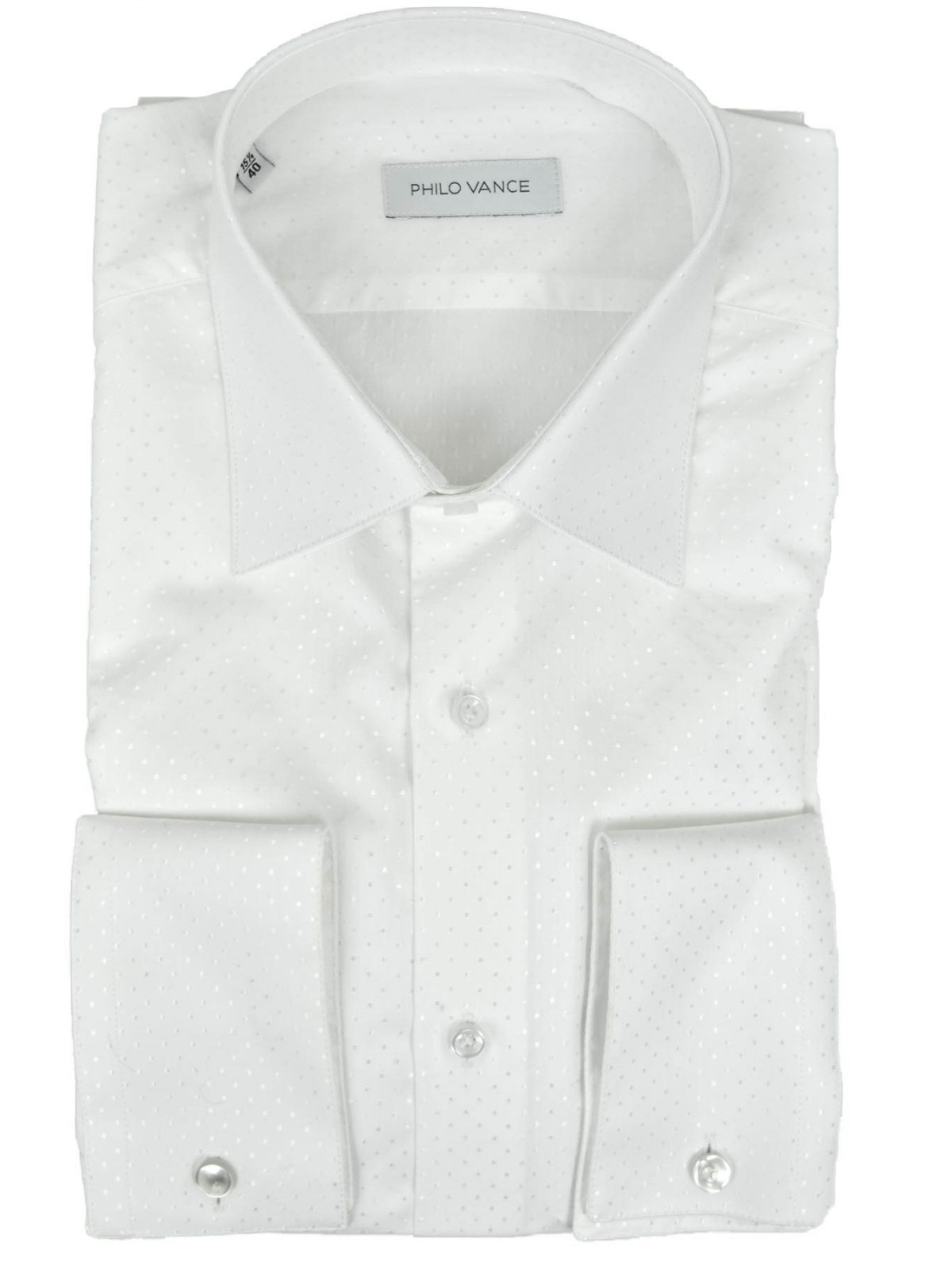 Elegante Camicia Uomo Cerimonia Pois Bianco su Bianco - Philo Vance - Acerra