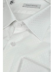 エレガントなメンズ セレモニー シャツ ホワイトに白い水玉模様 - Philo Vance - ブランド Acerra