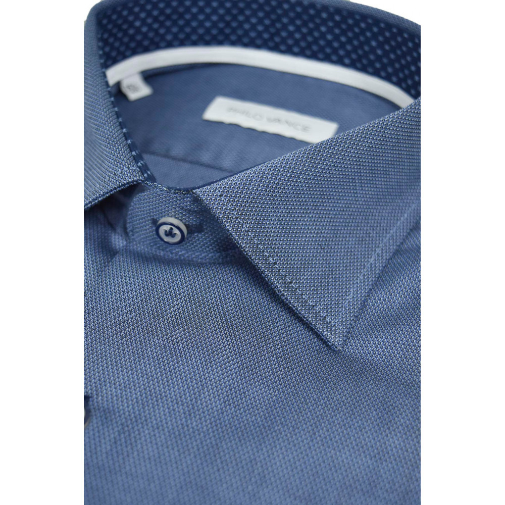 Elegant Medium Blue Men's Shirt with Style Details - Philo Vance - Diamante