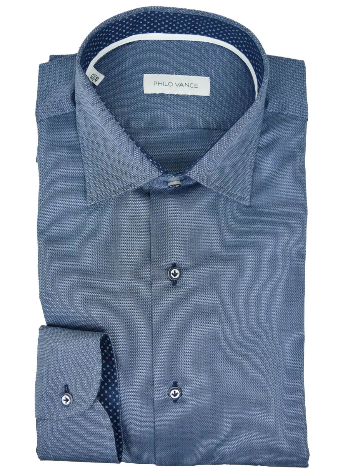 Elegant Medium Blue Men's Shirt with Style Details - Philo Vance - Diamante