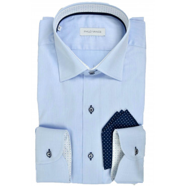 Homme élégant Shirt bleu clair avec Mouchoir de Poche - Philo Vance - Etienne