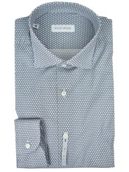 Slim Fit Men's Shirt Small Pattern Blue on White Small Spread Collar - Philo Vance - Pico