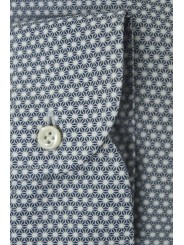 Slim Fit Herrenhemd Kleines Muster Blau auf Weiß Kleiner Spreizkragen - Philo Vance - Pico