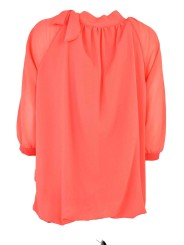 Large Blouse Women's Coral Red Crepe - sizes comfortable