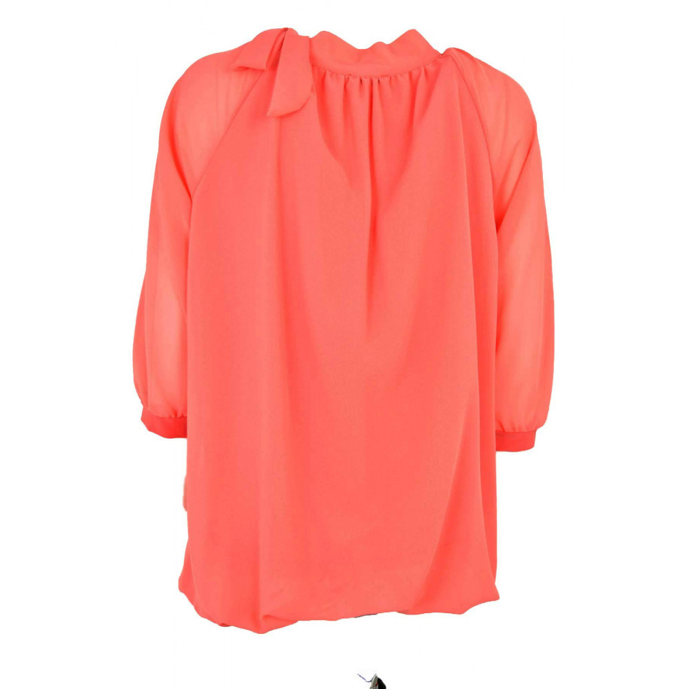 Large Blouse Women's Coral Red Crepe - sizes comfortable