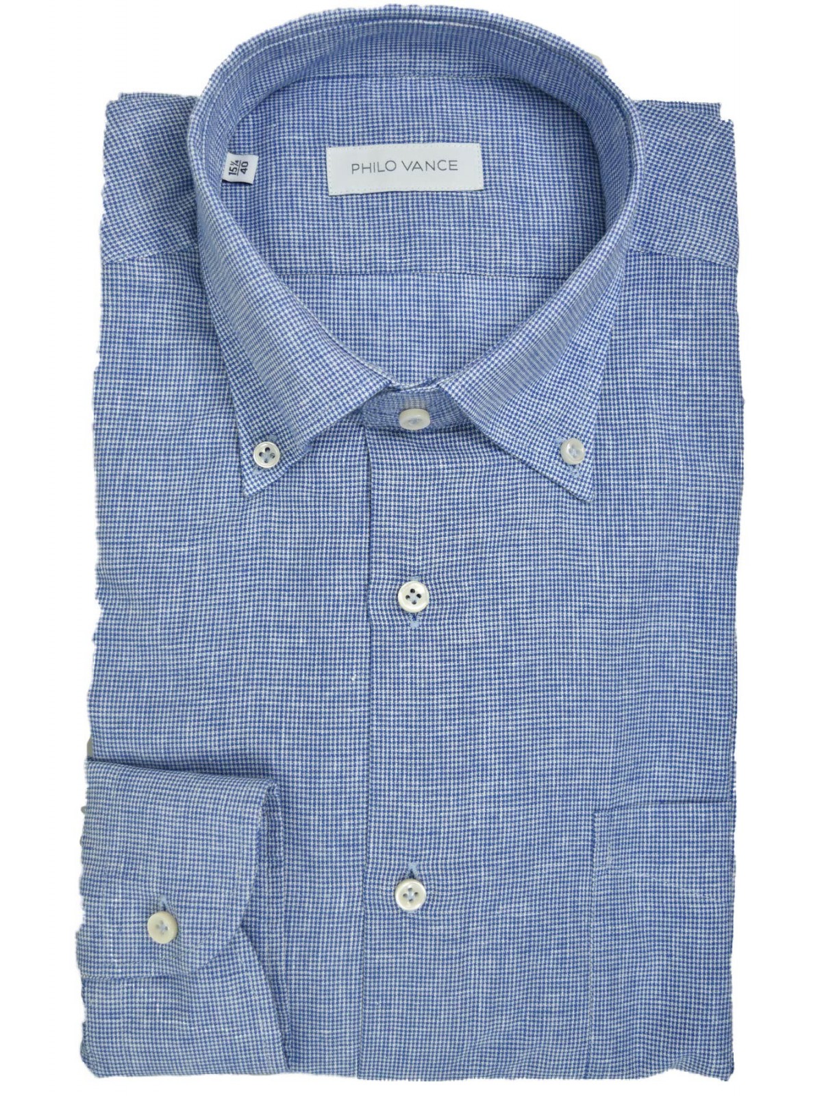 Light Blue Checked Linen Blend Man Shirt Button Down Collar - Philo Vance - Acapulco