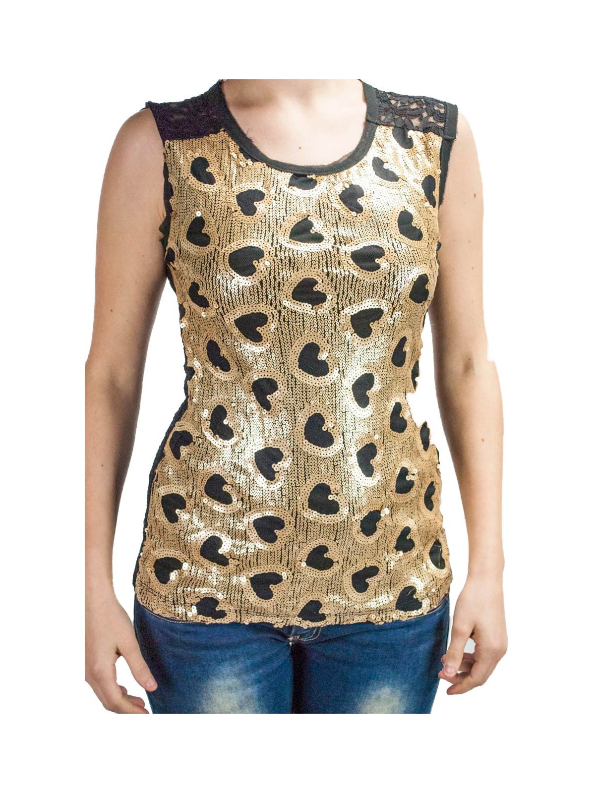 Camisole Sequins Hearts - Back lace black