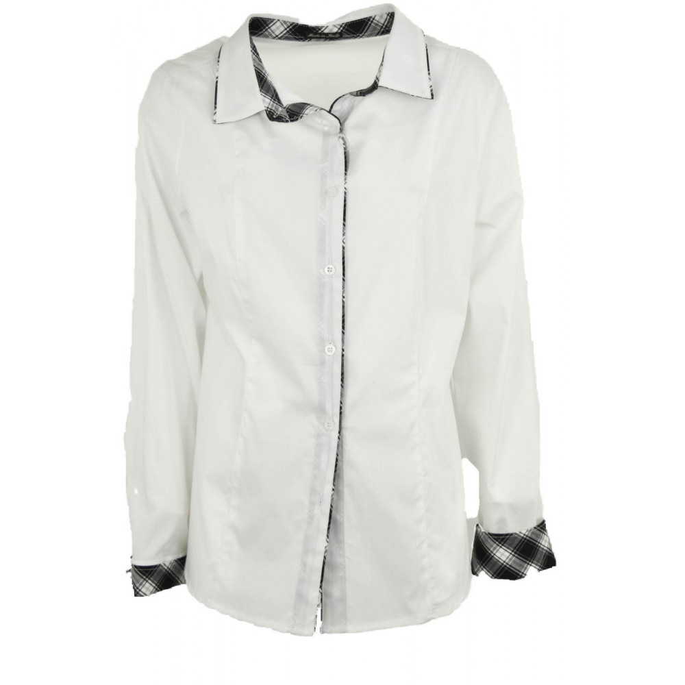 Camicia Donna Classica XXL Bianco Rifiniture Scozzese