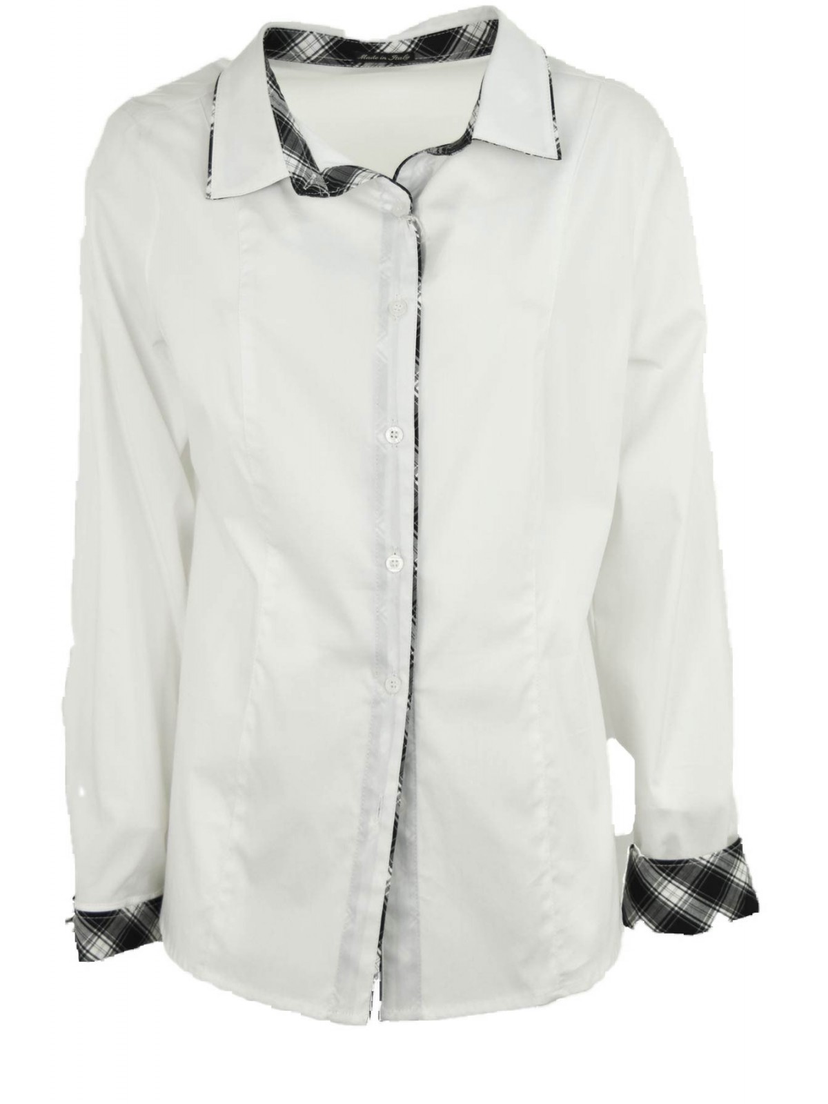 Camicia Donna Classica XXL Bianco Rifiniture Scozzese