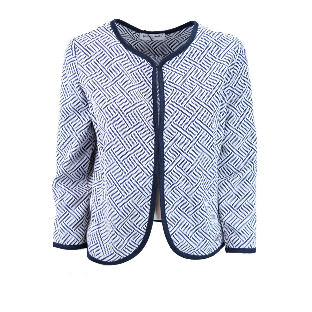 Short jacket Chanel Woman 46 L Optical White-and-Blue - Pierre Cardin