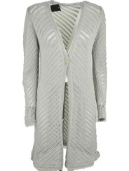 Knitted Cardigan Long Grey V-Neck - Pure Cotton