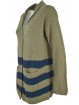 Knit Pure Cotton Cardigan Long Beige Blue Stripes Pure Cotton