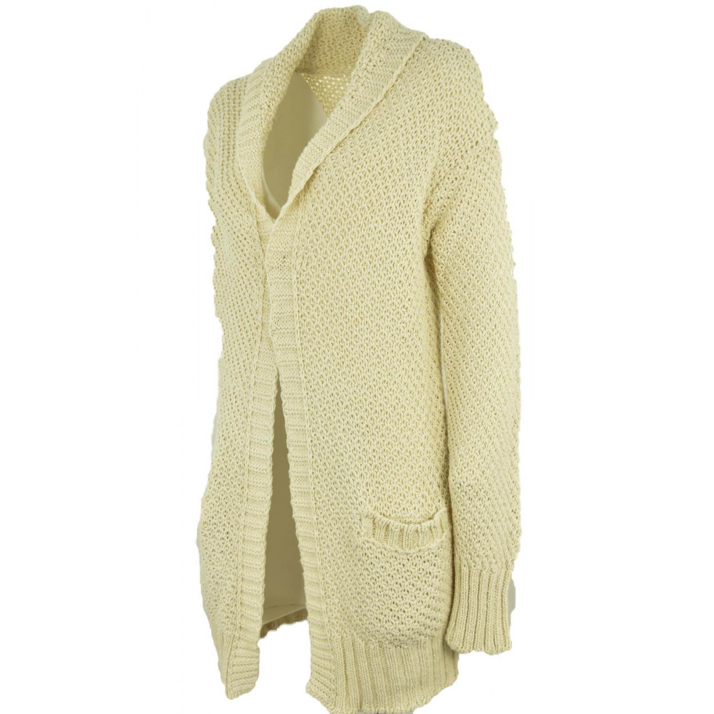 Light Beige Long Cardigan Sweater mit V-Ausschnitt - Reine Baumwolle